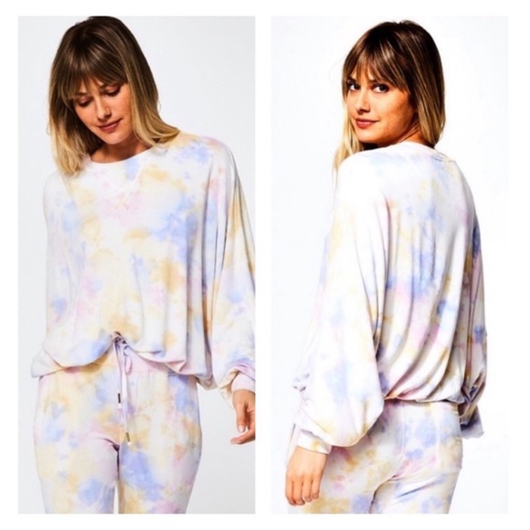 Young Fabulous & Broke Tops - Young Fabulous & Broke Juliette Pink Blue Tie Dye Sweatshirt Medium NWT